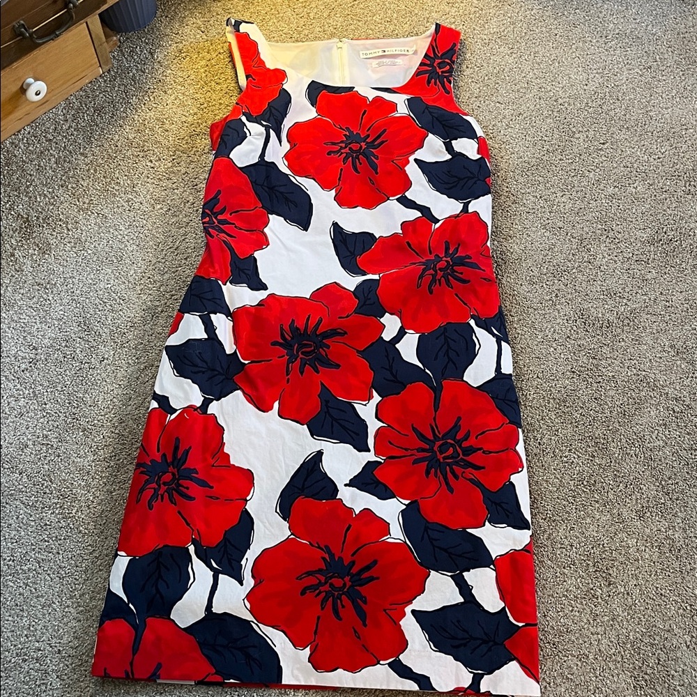 Vintage Tommy Hilfiger Ultra Bold Red Blue Floral Cotton Shift sz4 Made in Oman - Picture 9 of 9